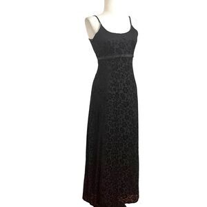 Vintage Floral burnout velvet Babydoll Maxi Dress Sz XS Whimsigoth Grunge Goth